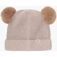 Huttelihut Mütze Merinowolle mit Bommel, Camel Melange, 54