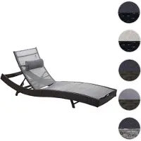 Mendler Sonnenliege Savannah, Relaxliege Gartenliege Liege, Poly-Rattan braun-meliert, Bezug grau