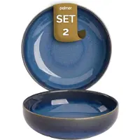 Palmer Jory Schale mittelgroß - 2er-Set, Steinzeug, Ø 16 cm, blau braun, hoch glänzend, moderner Stil, für Dessert, Suppe oder als Salatschale
