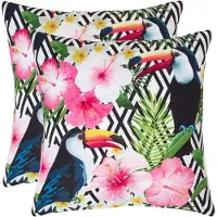 Homescapes OUTDOOR-KISSEN 2er-Set 45/45 cm – Tukan & Blumen