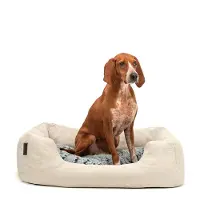 Lionto Kuschelbett für Hunde, gemütliches Hundebett mit herausnehmbarem Wendekissen, rutschfestem Boden, 80x60 cm, beige