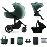 Kinderkraft PRIME 2 3-in-1 - Kinderwagen bis 22 kg - Babytragetasche, Autositz MINK PRO - vollgefederte Räder - wasserdichtes Verdeck - Grün