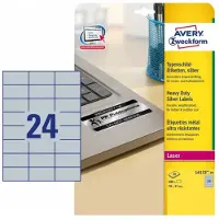 Avery Zweckform Typenschildetiketten L6133-20, extrem robust, geeignet für SW-Laserdrucker, 70 x 37 mm, 480 Stück/20 A4-Bogen, Polyesterfolie, silber