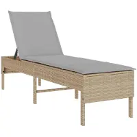 vidaXL Sonnenliege mit Auflage Beige 55x200x44 cm Poly Rattan
