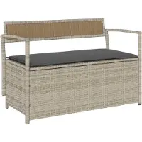 vidaXL Gartenbank mit Stauraum und Kissen Hellgrau Poly Rattan