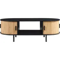 En.casa Couchtisch ‘Tvedestrand’ mit 2 Schiebetüren Metallbeine 120 x 55 x 40 cm Schwarz / Natur