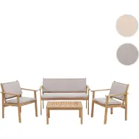 Mendler Garten-Garnitur HWC-O19, Lounge-Set Sitzgruppe Bank Sessel Tisch, Holz Akazie Stoff/Textil (180g/m²) Kissen grau
