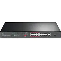 TP-LINK 16-Port 10/100 Mbps + 2-Port Gigabit Rackmount Switch mit 16-Port PoE+, Unmanaged, Gigabit Ethernet (10/100/1000), Power over Ethernet (PoE), Rack-Einbau, 1U