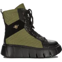 MACIEJKA Stiefeletten aus Naturleder und Stoff, Schwarz Grün, mit Reißverschluss, Schnürung und isolierendem Futter