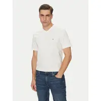Tommy Hilfiger für Herren. MW0MW39249 Weißes T-Shirt mit V-Ausschnitt (M), Lässig, Baumwolle, Kurzarm