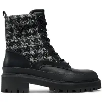 GUESS Damen Stiefeletten Schwarz mit Plateausohle, seitlichem Reißverschluss und Schnürung