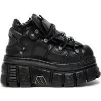 New rock 106-S29 TOWER SHOES Biker-Punk-Gothic-Stiefel aus schwarzem Leder in Metallic-Optik