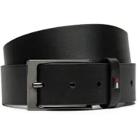 Tommy Hilfiger Ledergürtel "LAYTON 3.5 cm breit", Herren, Gr. 90, schwarz, Rindsleder, unifarben, Gürtel Ledergürtel, Metallpatch, Einfachdornschließe