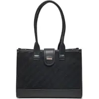 WITTCHEN Damen-Schultertasche, klassisch, mit Stoffeinsatz, Schwarz, Kunstleder