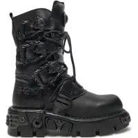 New rock schwarze Lederstiefel mit mittlerer Wade-391-S18