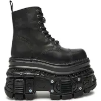 New rock Militärstiefel aus schwarzem Metallic-Leder – MILI083CCT-C4