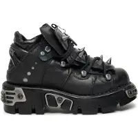 New rock schwarze Leder-Stiefeletten mit Spikes-110-S1