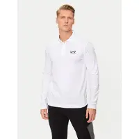 EA7 für Herren. 8NPF15_PJVQZ Core Identity Langarm-Poloshirt aus weißer Stretch-Baumwolle (M), Lässig