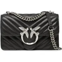 Pinko Umhängetasche Love One Mini DC Sheep Nappa Chevron Black - Old Silver schwarz