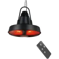 BRASQ Retro Elektrischer Terrassenheizer Pendant - 3 Heizstufen - Mit Fernbedienung - IP24 -Spritzwassergeschützt - Innen und Außen - 2000 W - Schwarz