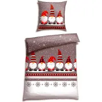 Schiesser Bettwäscheset Wichtel | Winterprint | Feinbiber | 2-teilig | 100% Baumwolle | Kuschelweich | YKK-Reißverschluss | 155x220 cm + 80x80 cm | Grau