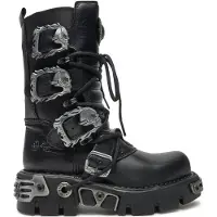 New rock Schwarze mittelhohe Gothic-Lederstiefel-391-S1