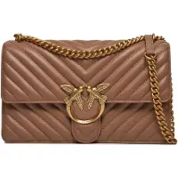 Pinko Umhängetasche Love One Classic DC Sheep Nappa Chevron Ginger Biscuit - Antique Gold taupe