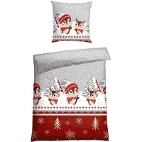 Schiesser Bettwäscheset Antoni | Winterprint | Feinbiber | 2-teilig | 100% Baumwolle | Kuschelweich | YKK-Reißverschluss | 135x200 cm + 80x80 cm | Grau