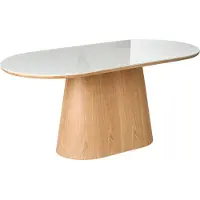 Beliani Esstisch Weiß / Braun Marmoroptik MDF Holzoptik 180 x 90 cm Oval Modernes Design Minimalistischer Stil Esszimmertisch