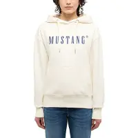 Mustang Sweatshirt "Style Margo", Damen, Gr. L, weiß (whisper weiß), Web, Obermaterial: 100% Baumwolle, bedruckt, regular fit normal, ohne Ausschnitt, Sweatshirts Sweatshirt, mit Logo Print