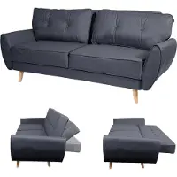 Mendler 3er-Sofa HWC-J19, Couch Klappsofa Lounge-Sofa, Schlaffunktion 203cm Stoff/Textil anthrazit