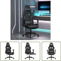 The Living Store Gaming-Stuhl mit Massage & Fußstütze Schwarz & Grau Kunstleder