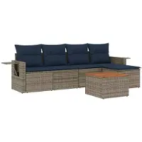 vidaXL 6-teiliges Gartensofa-Set mit Kissen, grau, Polyrattan