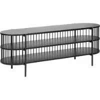Beliani TV-Möbel Schwarz MDF-Platte mit Metallbeinen 2 Ablagefächer Oval Niedrig Schmal Offen Gitter-Optik 140 x 44 cm Retro Wohnzimmer TV-Lowboard
