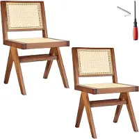 TecTake Holzstuhl Lissy mit Wiener Geflecht im Boho-Stil - 2er Set Eiche dunkel