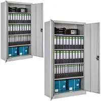 TecTake Set Aktenschrank mit 5 Böden 180x90x40cm - 2er Set grau