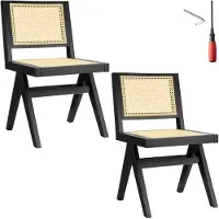 TecTake Holzstuhl Lissy mit Wiener Geflecht im Boho-Stil - 2er Set schwarz