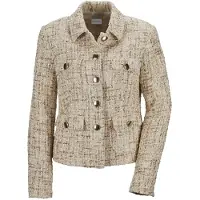 MADELEINE Jerseyblazer "Blazer Glanzvoller Kurzblazer", Damen, Gr. 36, beige (beige, goldfarben), Obermaterial: 75% Polyester PES. 20% Wolle WO. 5% Polyacryl PAN., Modern, normal, Blazer Jerseyblazer