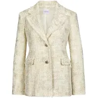 MADELEINE Jerseyblazer "Blazer Bouclé-Blazer mit Fransen-Akzenten", Damen, Gr. 42, weiß (perlweiß, goldfarben), Obermaterial: 60% Polyester PES. 40% Baumwolle CO., Modern, normal, Blazer Jerseyblazer