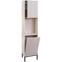 Mendler Hochschrank MCW-O42, Badschrank Badregal Badezimmer Schrankfächer Wäschekorb, MDF Melamin 174x39x30cm Holzoptik beige