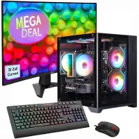 GameMax Gaming-PC Infinity Mini BK Komplett SET Ryzen 5 7500F 32GB DDR5 1TB SSD RTX 5060 + MSI MAG 32C6 Monitor, Curved 80cm (32"), Maus, Tastatur