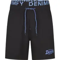 DENIMFY Badehose Herren Lang Badeshorts Doppelter Bund DFNeo - Black-Maya Blue - L
