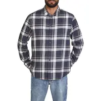 DENIMFY Flanellhemd Herren langarm Kariert Regular Fit DFDean Regular Fit Inkwell Blau-Grau-Weiß S