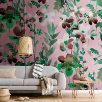 Profhome 382731-GU Fototapete Blumen Matt Grün Rosa Weiß Braun 3,71 m x 2,8 m 0,53 m x 20,10 m 10,39 m2 Grün