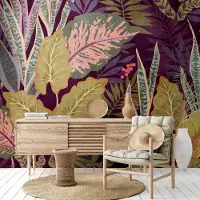 Profhome 382751-GU Fototapete Dschungel Matt Lila Grün Beige Rosa 3,71 m x 2,8 m 0,53 m x 20,10 m 10,39 m2 Lila