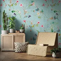 Profhome 382681-GU Fototapete Blumen Matt Türkis Grün Rosa Blau 1,59 m x 2,8 m 0,53 m x 8,80 m 4,45 m2 Türkis