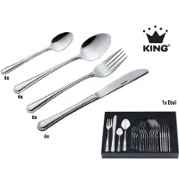 King 25tlg. Besteckset Düsseldorf im ETUI / Edelstahl 18/0 / Messerstahl / 6x Menülöffel, 6x Menügabel, 6x Menümesser, 6x Kaffeelöffel, 1x Etui