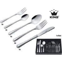 King 31tlg. Besteckset Düsseldorf im ETUI / Edelstahl 18/0 / Messerstahl / 6x Menülöffel, 6x Menügabel, 6x Menümesser, 6x Kaffeelöffel, 6x Kuchengabel, 1x Etui
