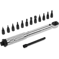 Vonroc Drehmomentschlüssel ¼" - 265mm - 5-25Nm - Inkl. 12-teiligem Bitsatz (8 x Inbus, 4 x Torx) und 100mm Verlängerung - im stabilen Aufbewahrungskoffer