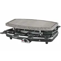 Cloer 6430 Raclettegrill mit abnehmbarer Natursteinplatte, inkl. 8 antihaftbeschichteter Raclette-Pfännchen, Temperaturregler und Kontrolllampe, 1200 W